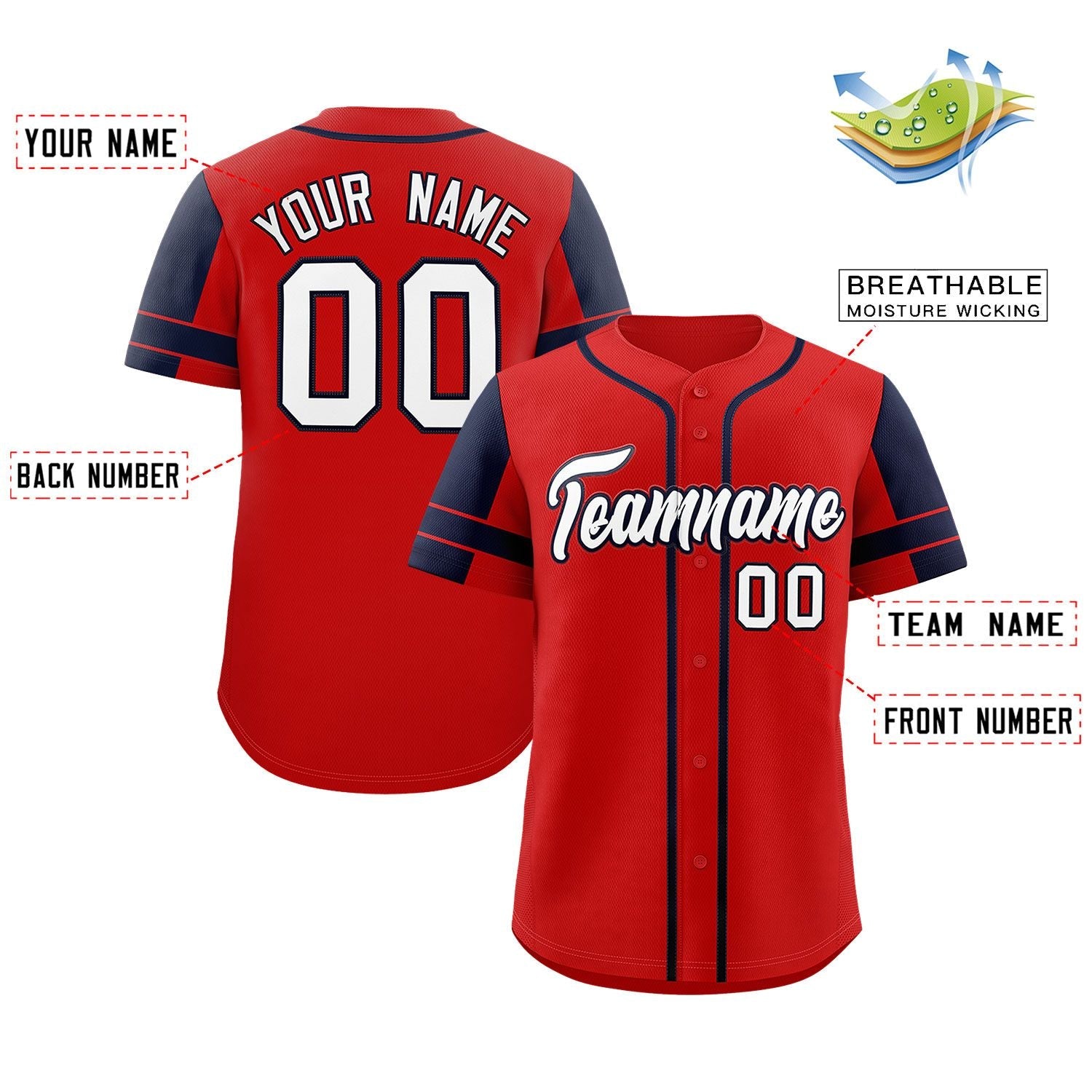 Custom Red Navy Personalized Raglan Sleeves Authentic Baseball Jersey