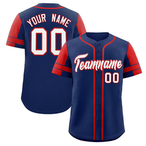 Custom Navy Red Personalized Raglan Sleeves Authentic Baseball Jersey