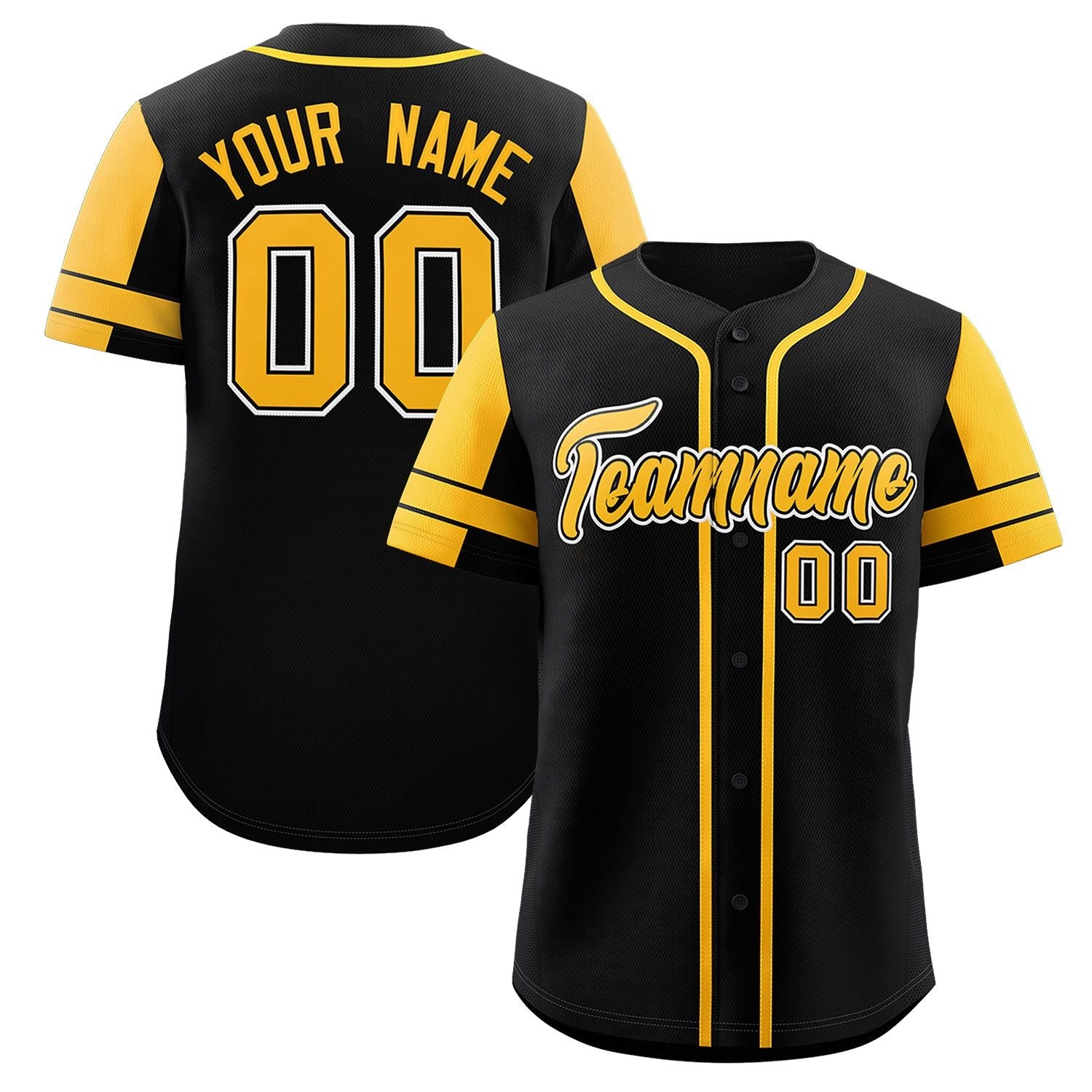 Custom Black Yellow Personalized Raglan Sleeves Authentic Baseball Jersey