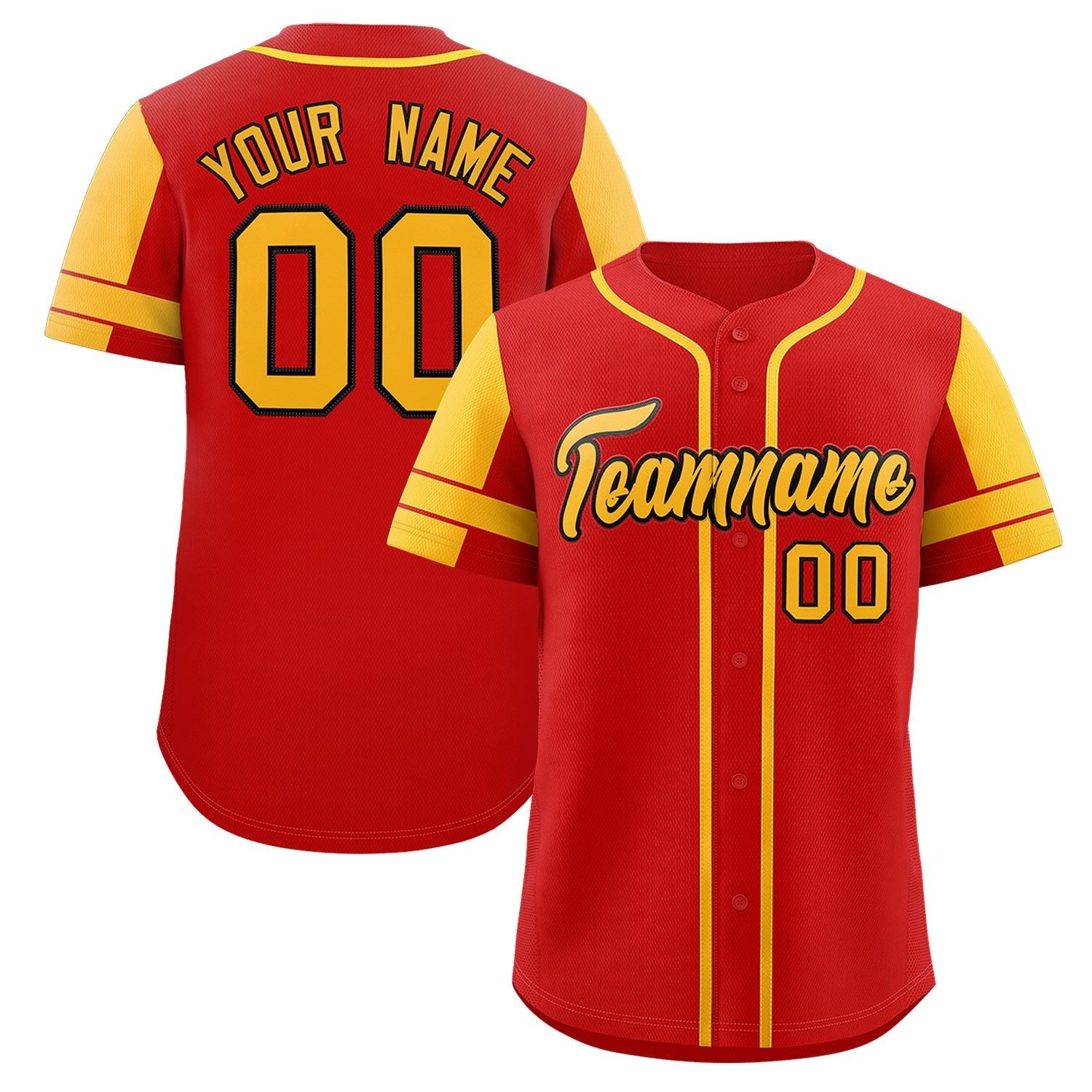 Custom Red Gold Personalized Raglan Sleeves Authentic Baseball Jersey