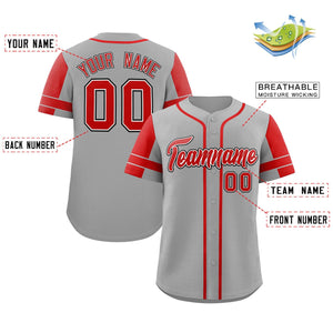 Custom Gray Red Personalized Raglan Sleeves Authentic Baseball Jersey