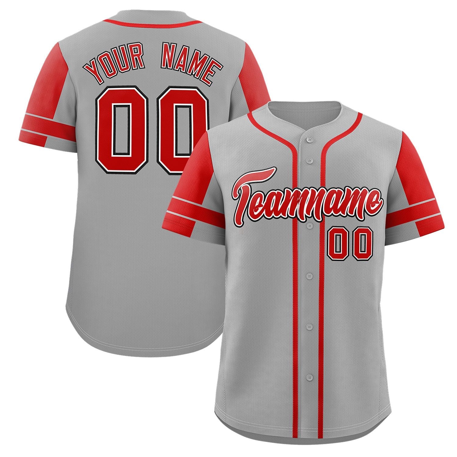 Custom Gray Red Personalized Raglan Sleeves Authentic Baseball Jersey