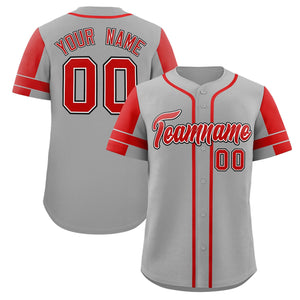 Custom Gray Red Personalized Raglan Sleeves Authentic Baseball Jersey