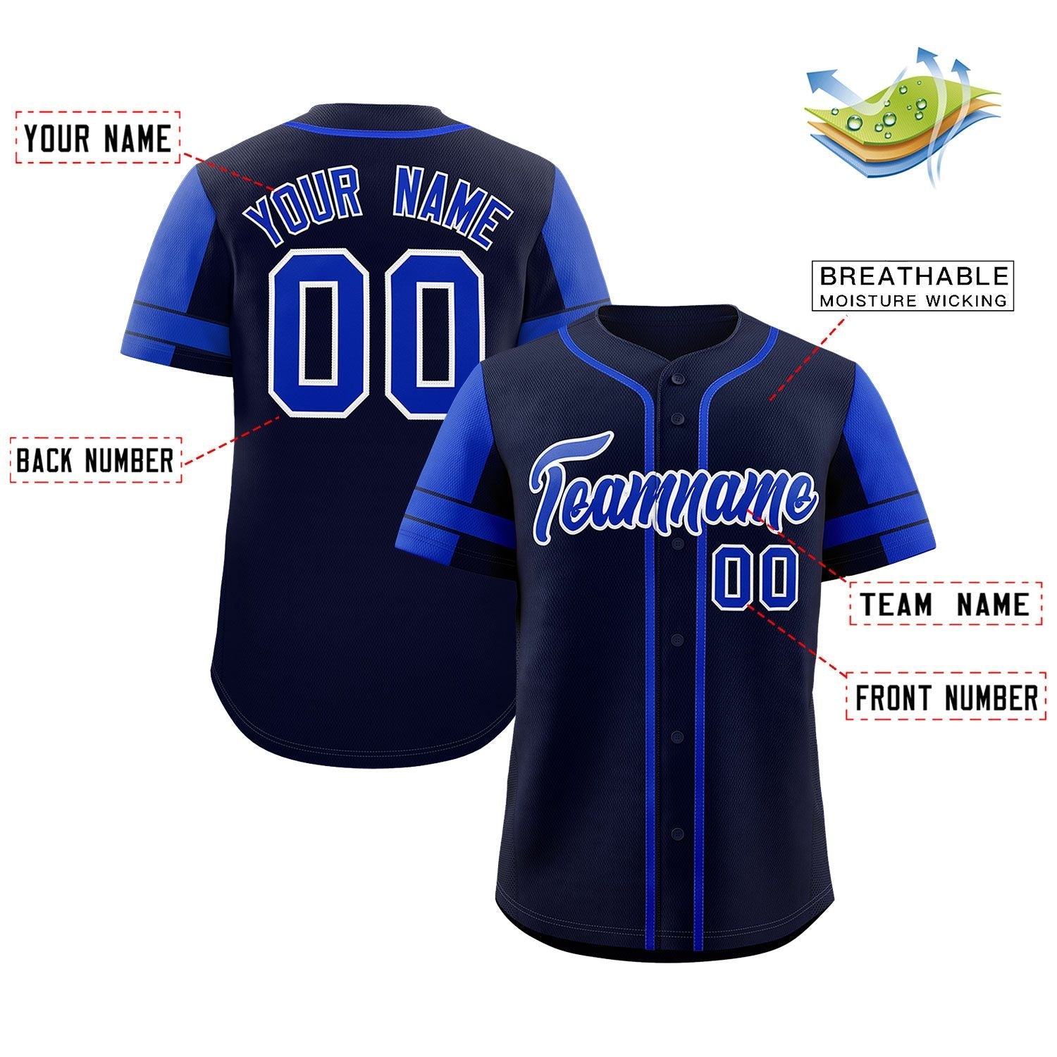 Custom Navy Royal Personalized Raglan Sleeves Authentic Baseball Jersey