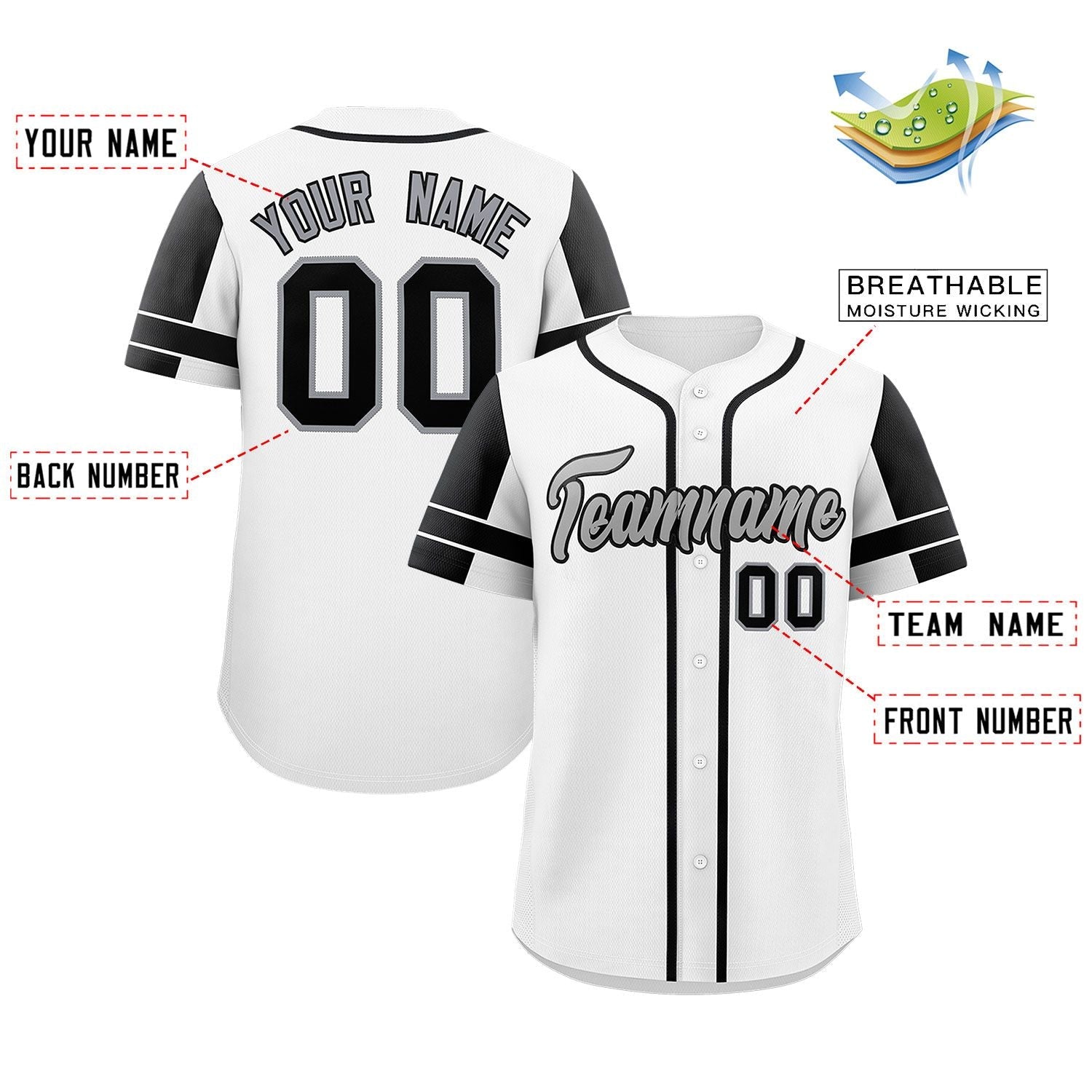 Custom White Black Personalized Raglan Sleeves Authentic Baseball Jersey