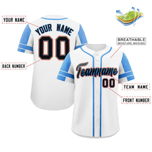 Custom White Powder Blue Personalized Raglan Sleeves Authentic Baseball Jersey