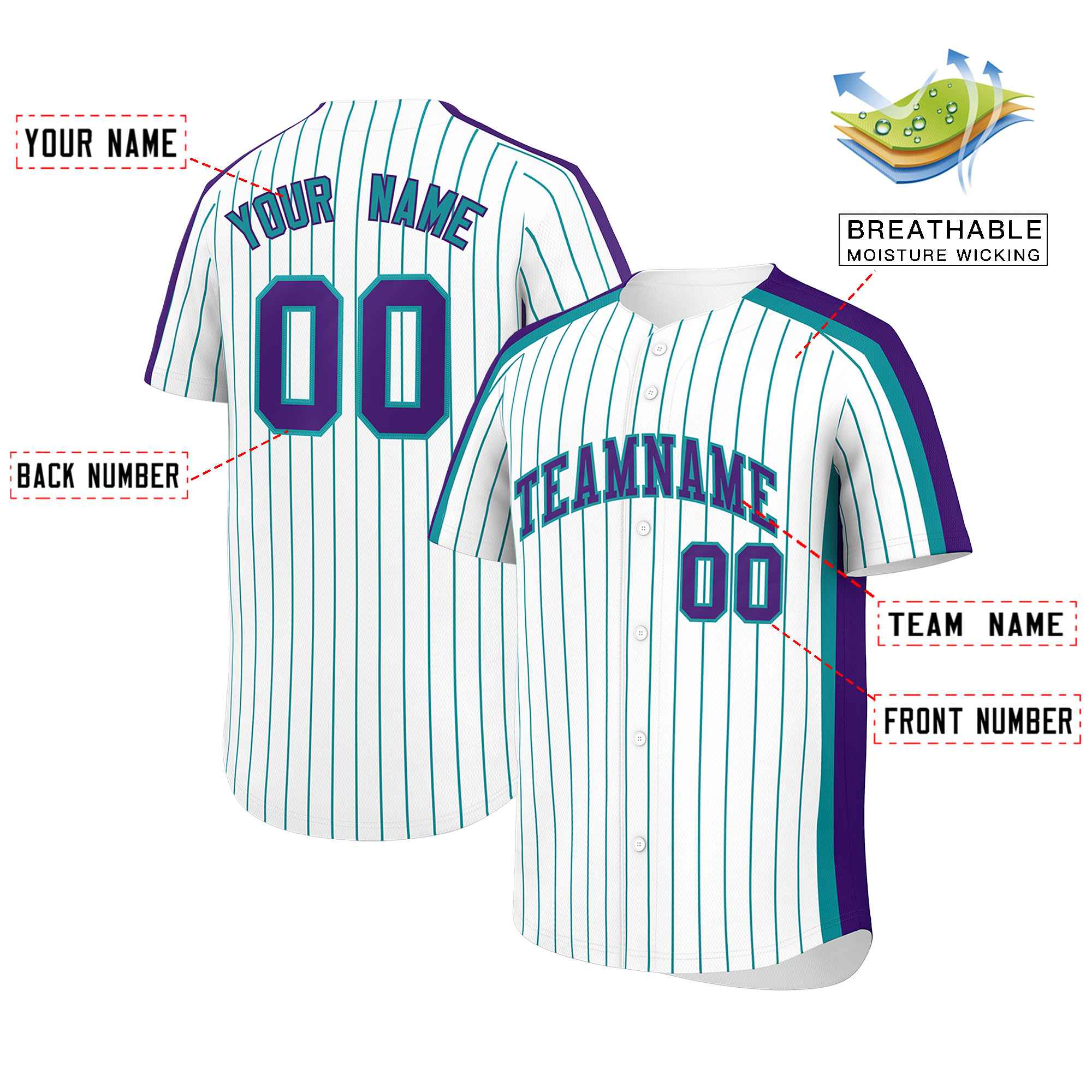 Custom White Sky Blue Pinstripe Personalized Side Two-tone Authentic Baseball Jersey