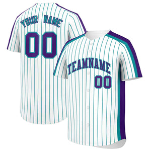 Custom White Sky Blue Pinstripe Personalized Side Two-tone Authentic Baseball Jersey