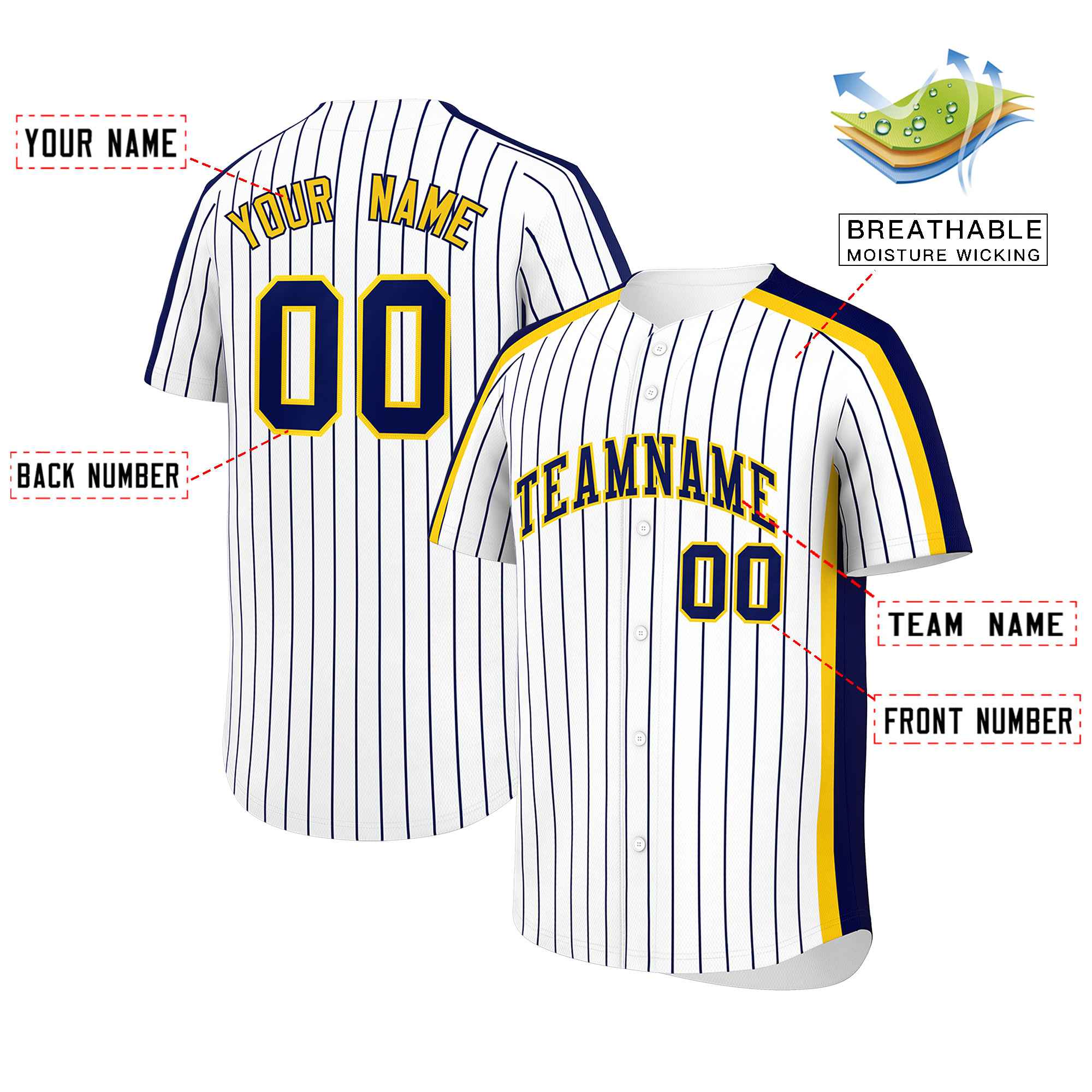 Custom White Navy Pinstripe Personalized Side Two-tone Authentic Baseball Jersey