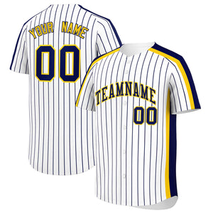 Custom White Navy Pinstripe Personalized Side Two-tone Authentic Baseball Jersey