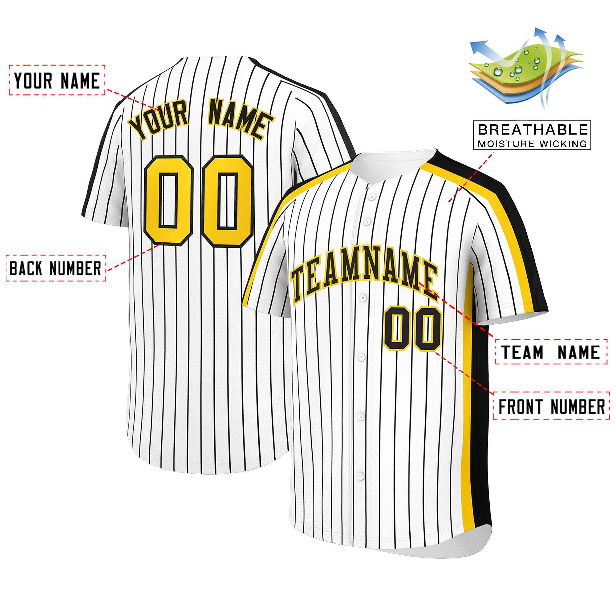 Custom White Black Pinstripe Personalized Side Two-tone Authentic Baseball Jersey