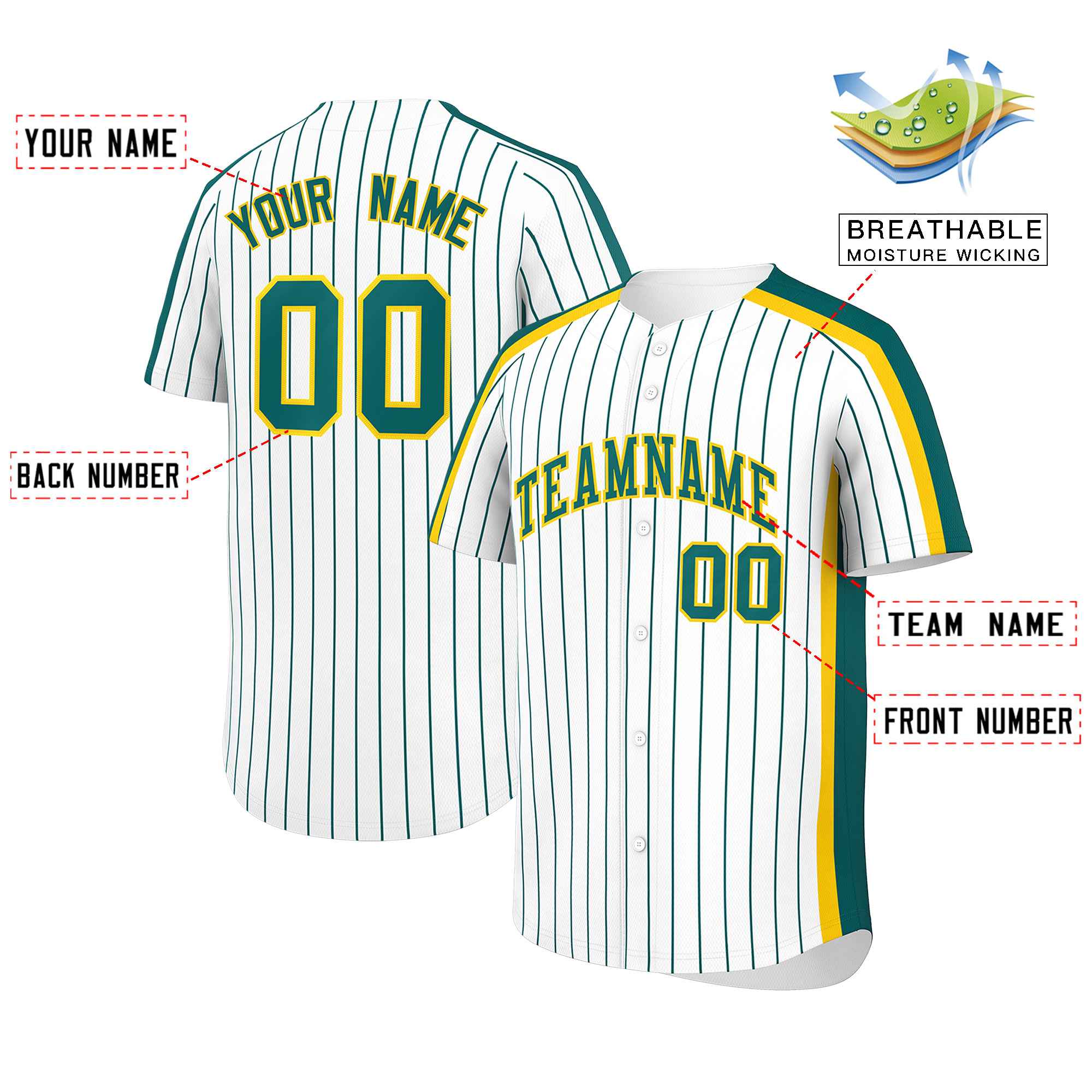 Custom White Aqua Pinstripe Personalized Side Two-tone Authentic Baseball Jersey