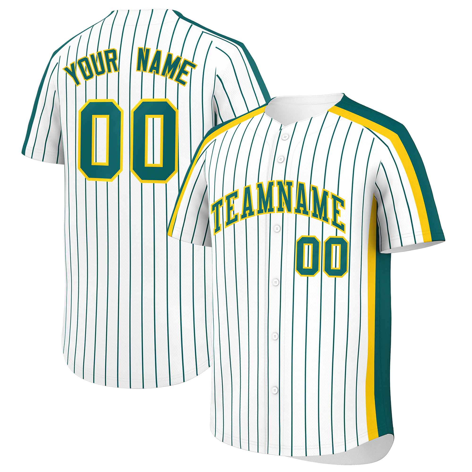 Custom White Aqua Pinstripe Personalized Side Two-tone Authentic Baseball Jersey