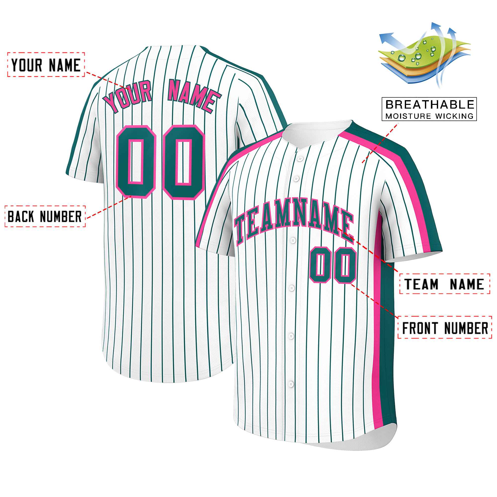 Custom White Aqua Pinstripe Personalized Side Two-tone Authentic Baseball Jersey