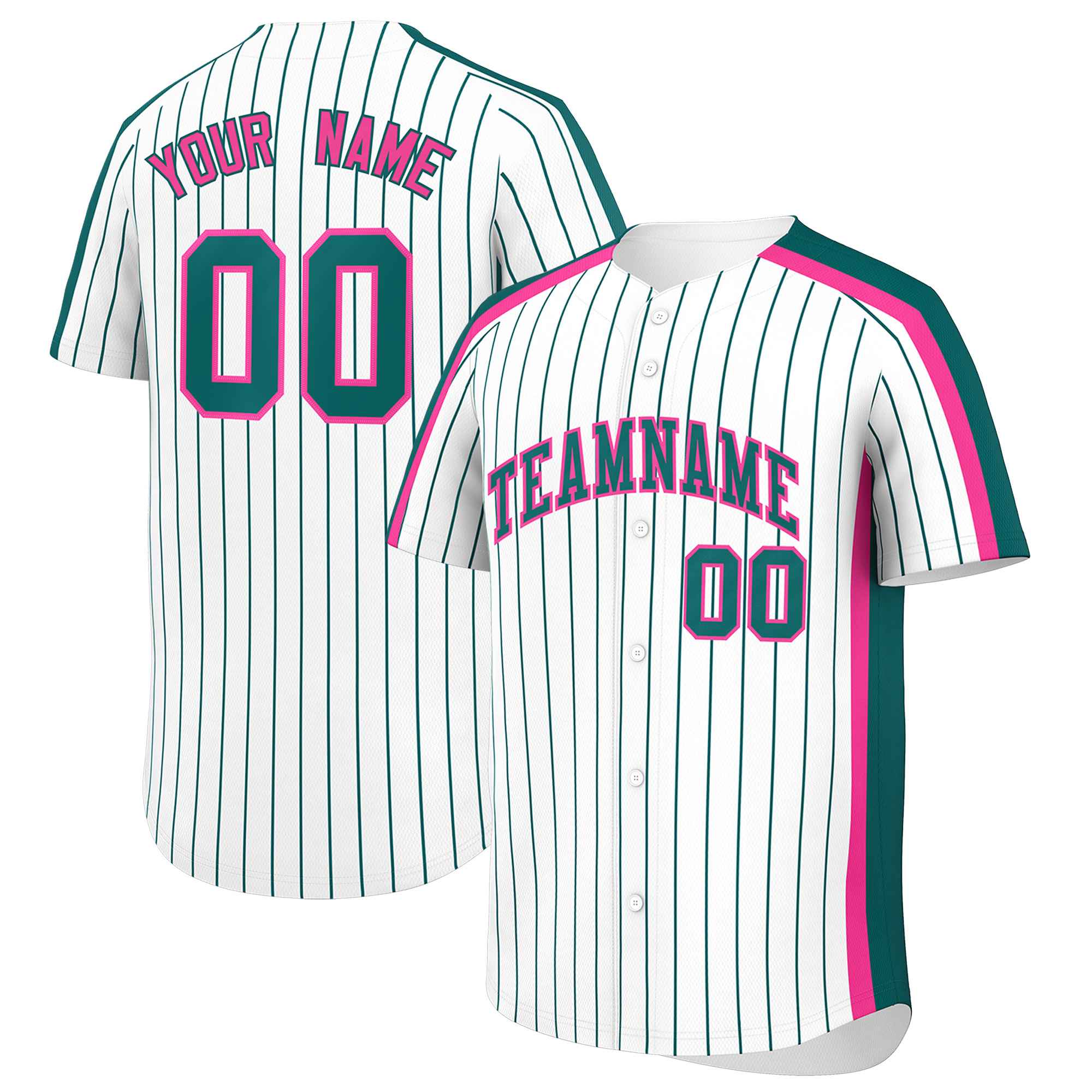 Custom White Aqua Pinstripe Personalized Side Two-tone Authentic Baseball Jersey