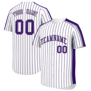 Custom White Purple Pinstripe Personalized Side Two-tone Authentic Baseball Jersey