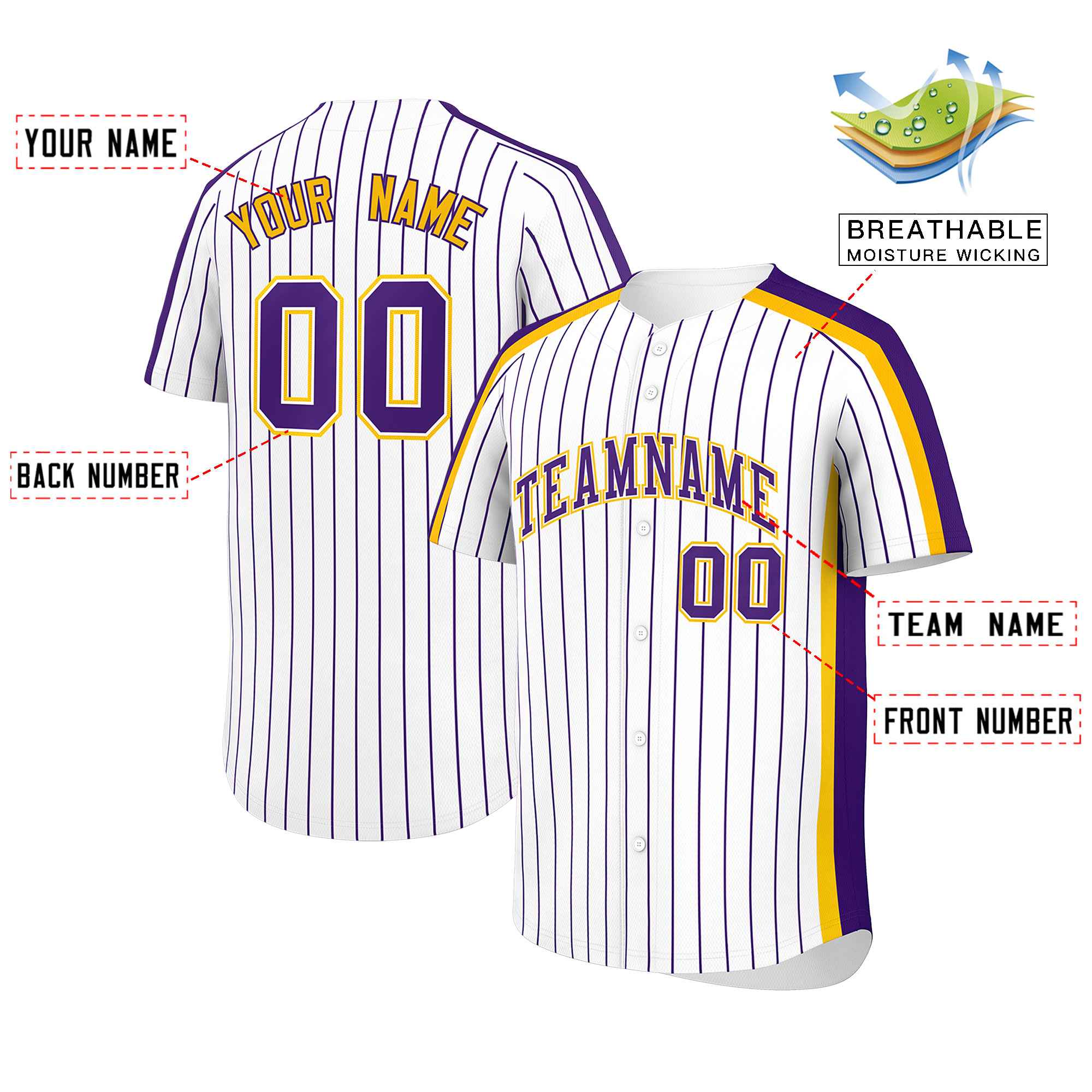 Custom White Purple Pinstripe Personalized Side Two-tone Authentic Baseball Jersey