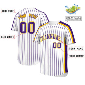 Custom White Purple Pinstripe Personalized Side Two-tone Authentic Baseball Jersey