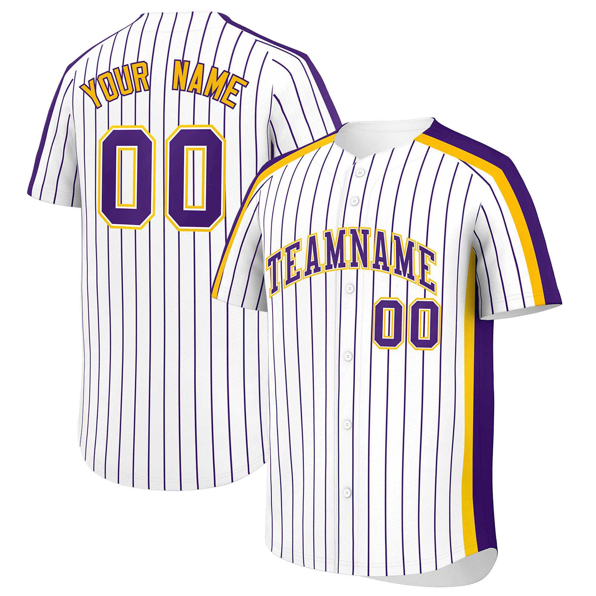 Custom White Purple Pinstripe Personalized Side Two-tone Authentic Baseball Jersey