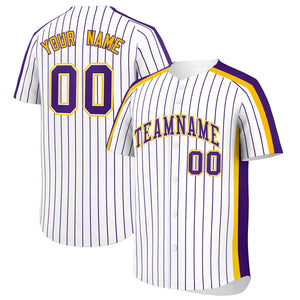 Custom White Purple Pinstripe Personalized Side Two-tone Authentic Baseball Jersey