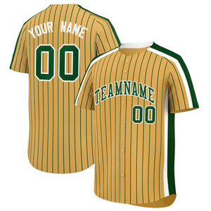 Custom Old Gold Green Pinstripe Personalized Side Two-tone Authentic Baseball Jersey