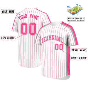 Custom White Pink Pinstripe Personalized Side Two-tone Authentic Baseball Jersey