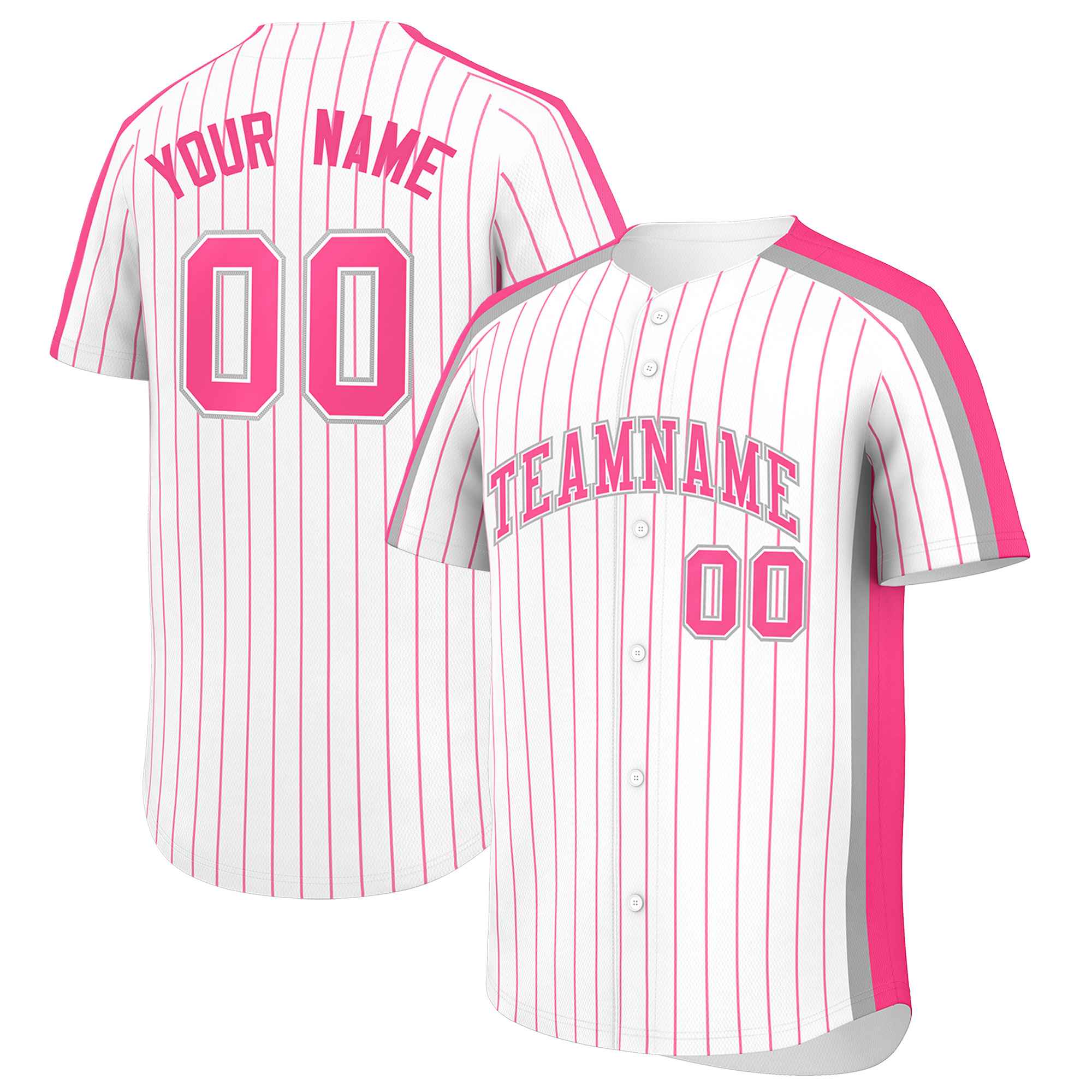 Custom White Pink Pinstripe Personalized Side Two-tone Authentic Baseball Jersey