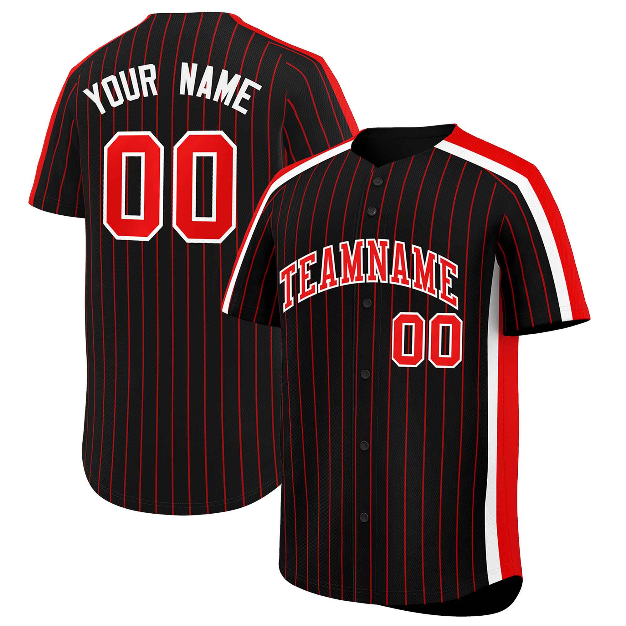 Custom Black Red Pinstripe Personalized Side Two-tone Authentic Baseball Jersey