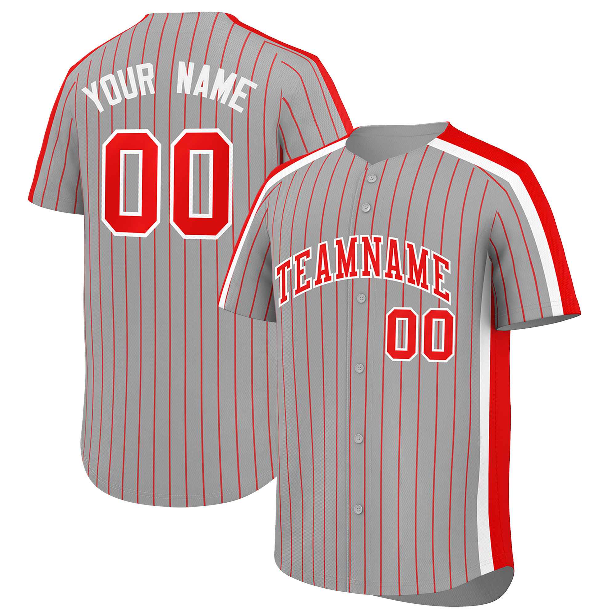 Custom Gray Red Pinstripe Personalized Side Two-tone Authentic Baseball Jersey