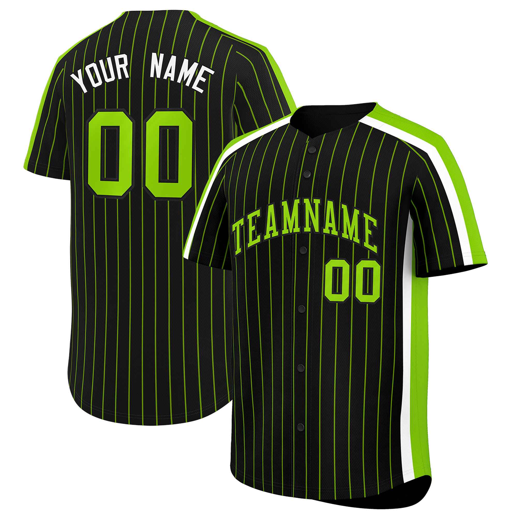 Custom Black Neon Green Pinstripe Personalized Side Two-tone Authentic Baseball Jersey