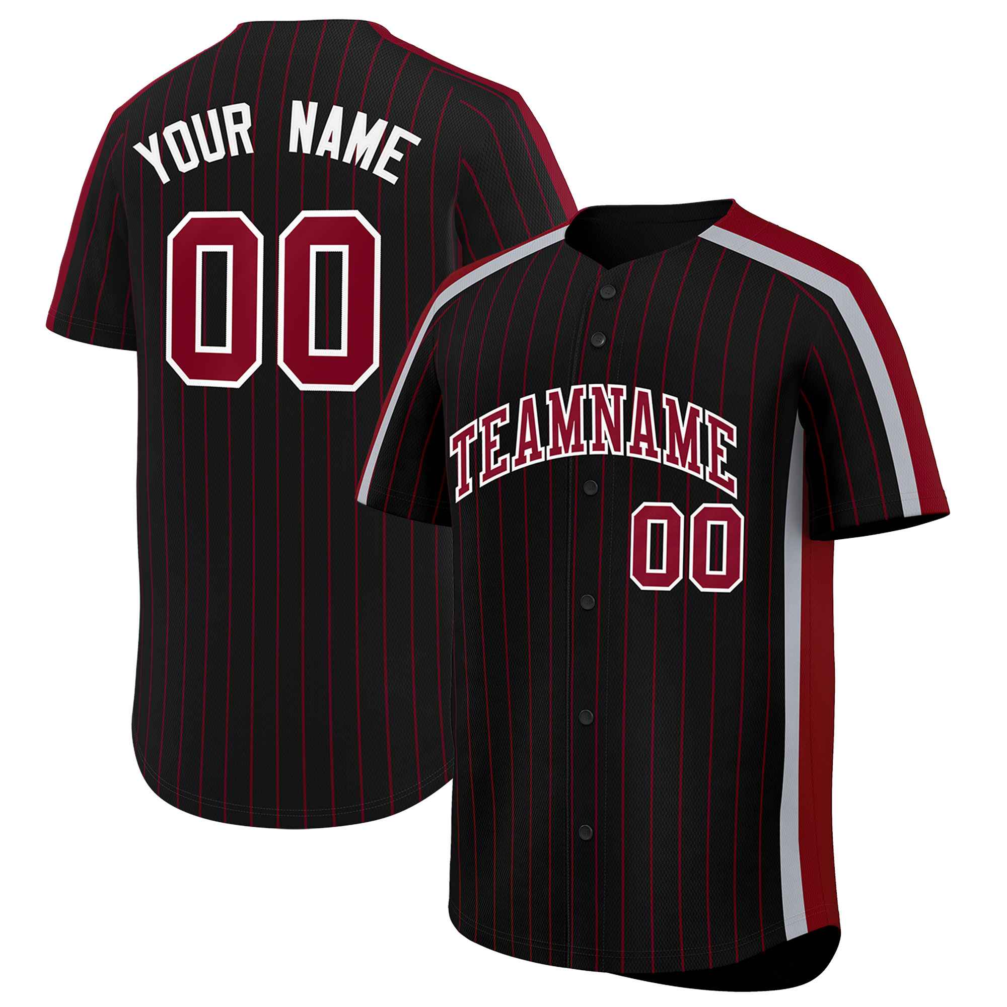 Custom Black Crimson Pinstripe Personalized Side Two-tone Authentic Baseball Jersey