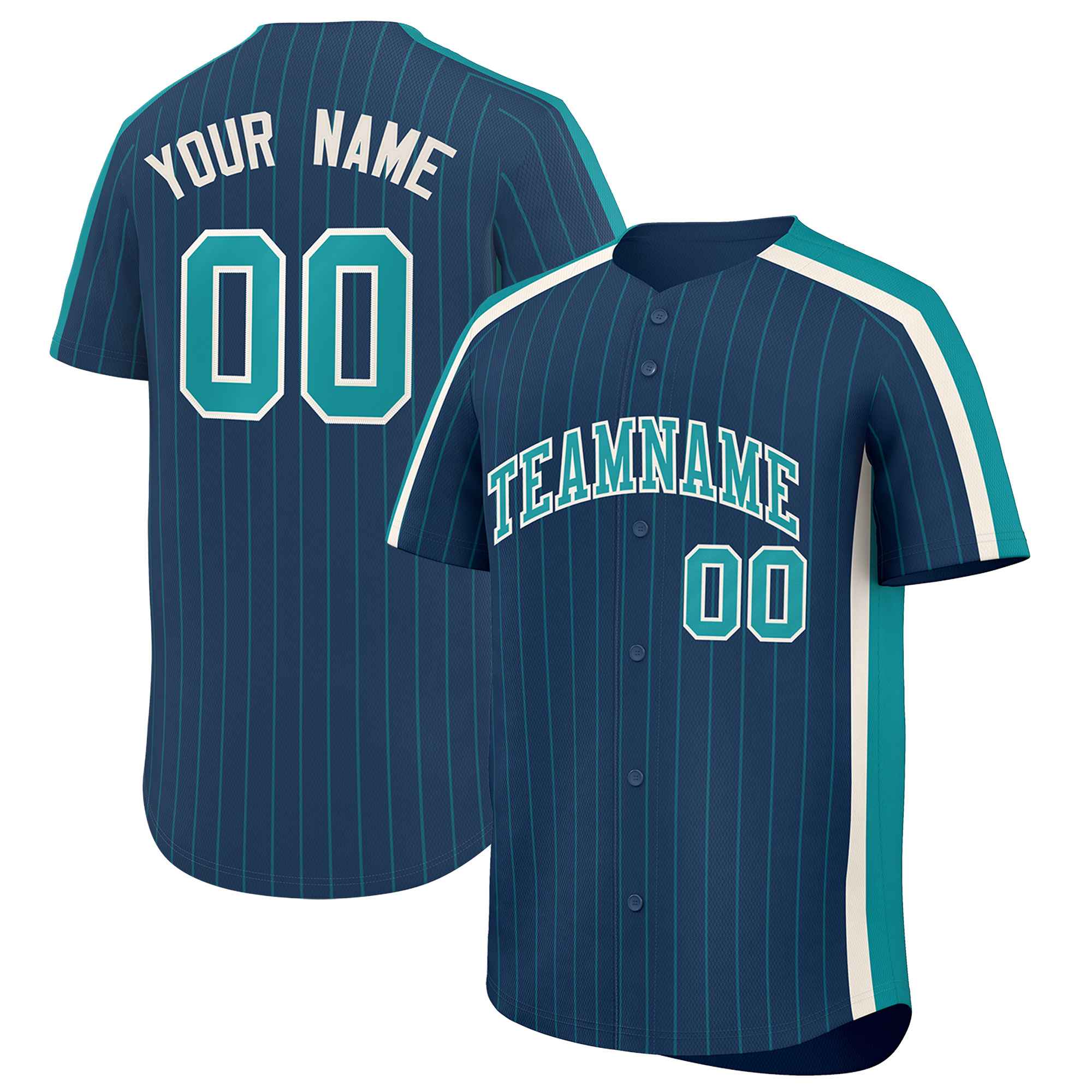 Custom Midnight Blue Aqua Pinstripe Personalized Side Two-tone Authentic Baseball Jersey