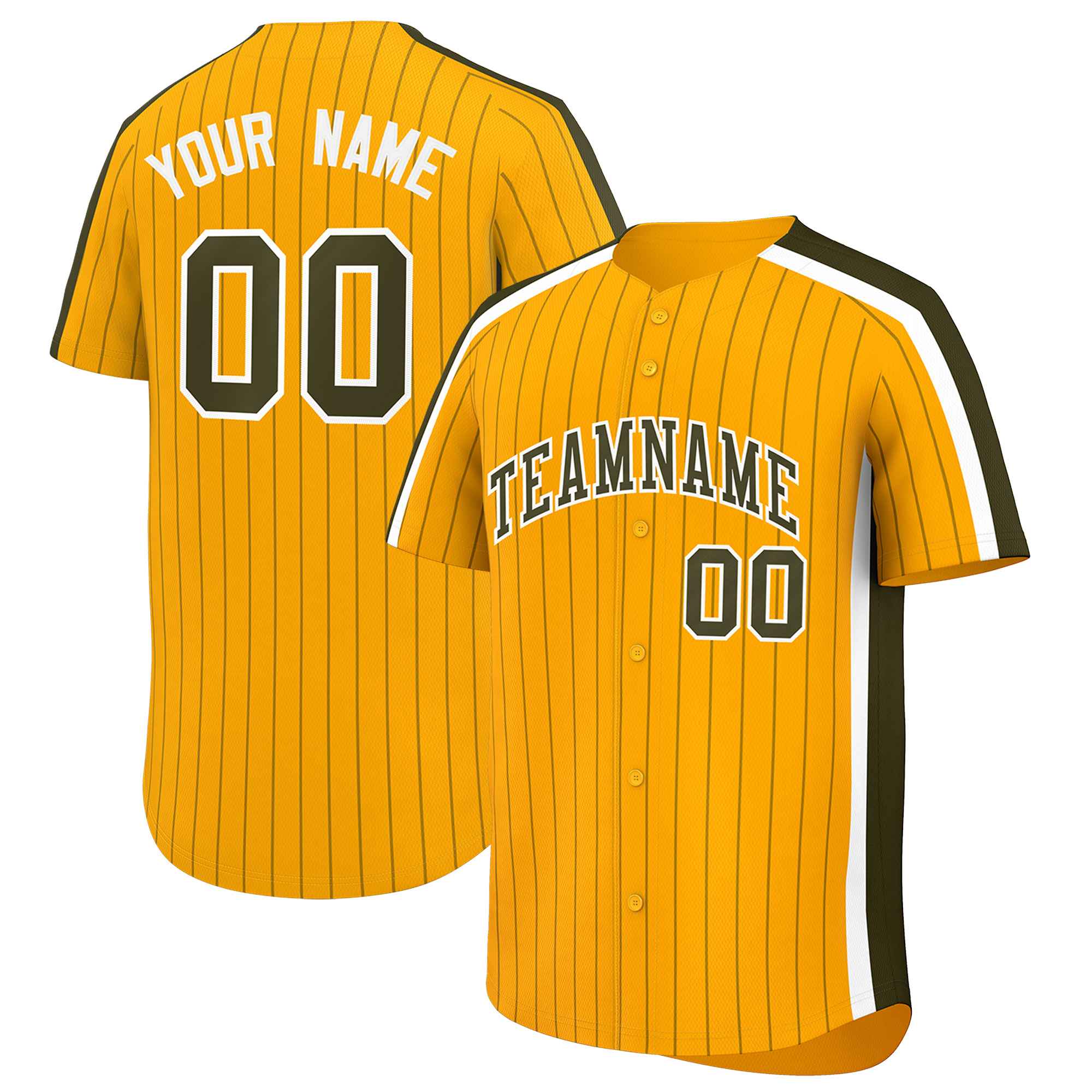 Custom Gold Olive Pinstripe Personalized Side Two-tone Authentic Baseball Jersey