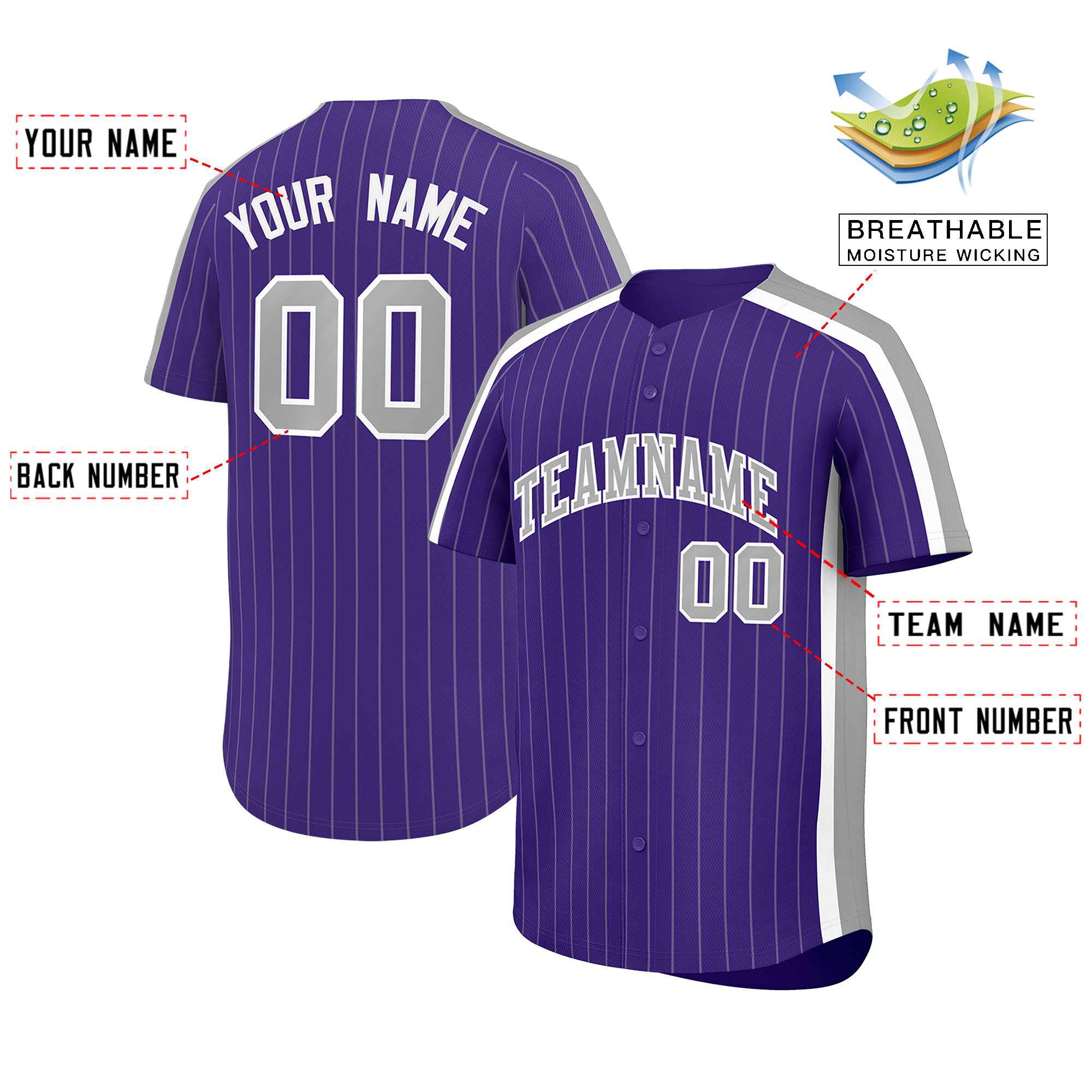 Custom Purple Gray Pinstripe Personalized Side Two-tone Authentic Baseball Jersey