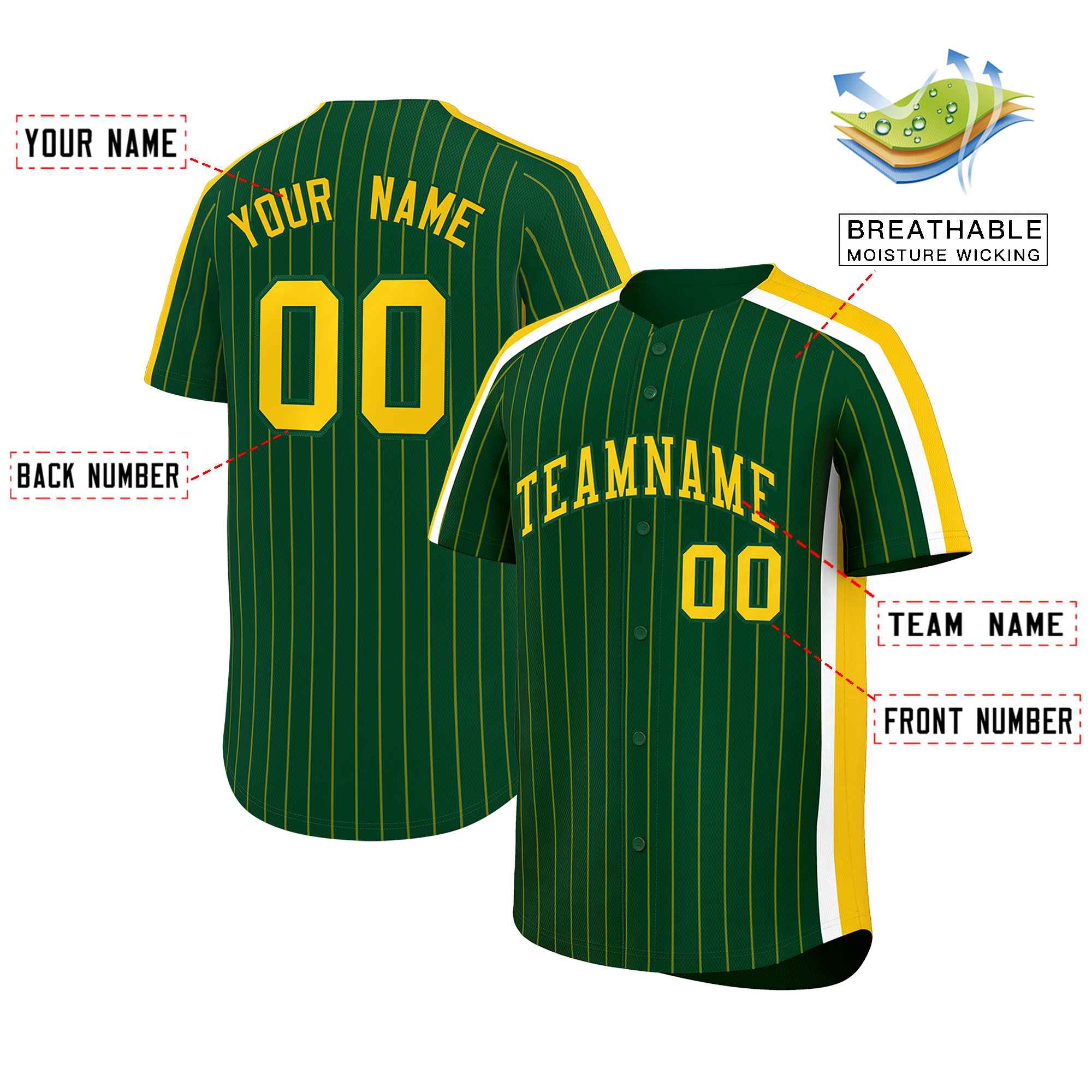 Custom Green Gold Pinstripe Personalized Side Two-tone Authentic Baseball Jersey