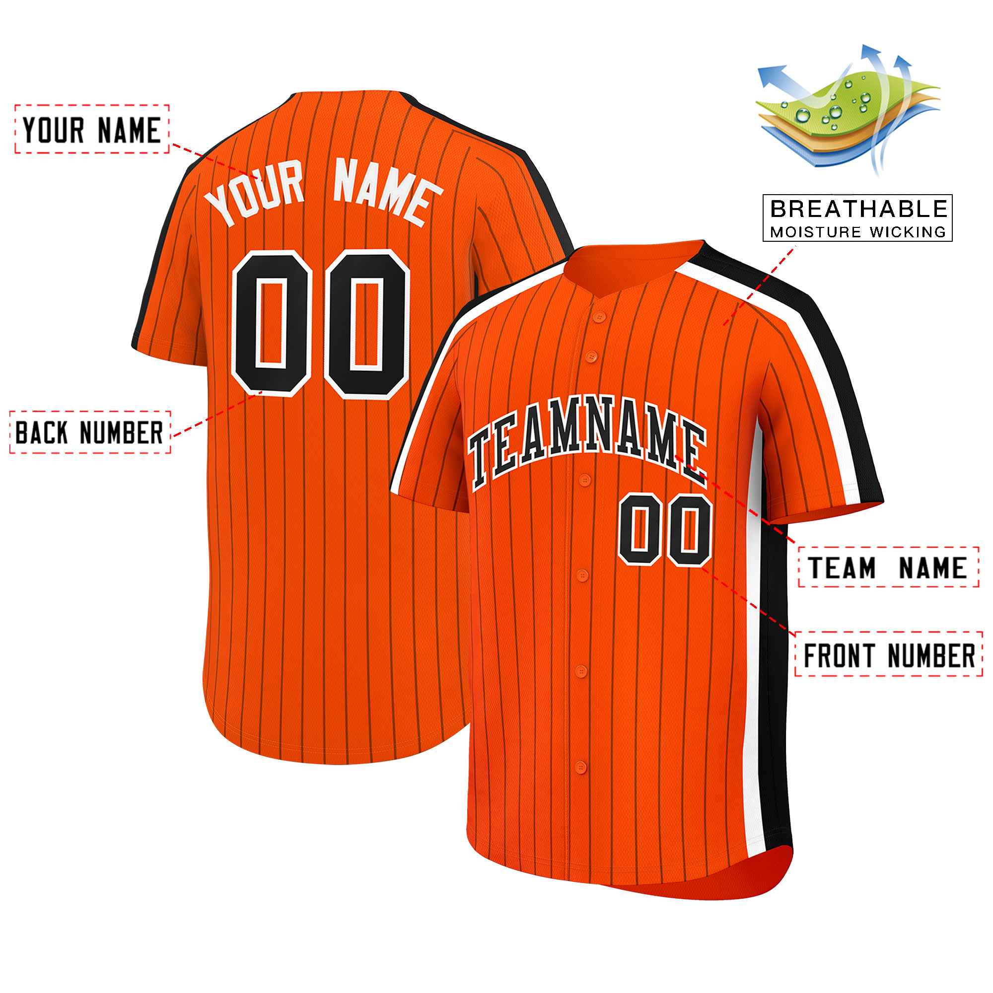 Custom Orange Black Pinstripe Personalized Side Two-tone Authentic Baseball Jersey