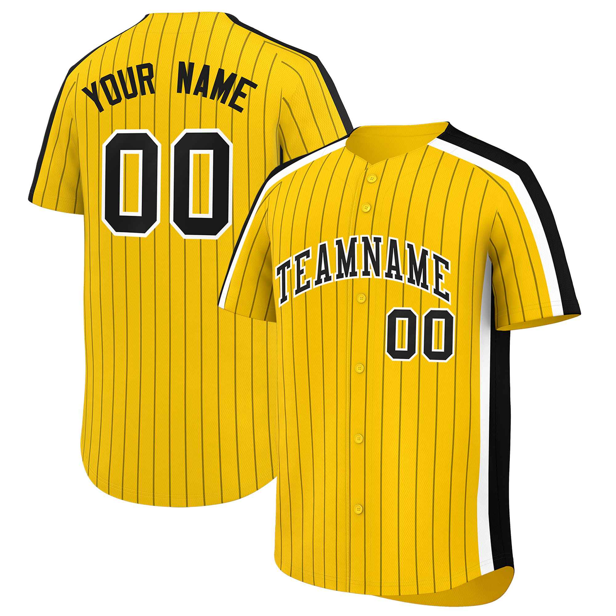 Custom Gold Black Pinstripe Personalized Side Two-tone Authentic Baseball Jersey