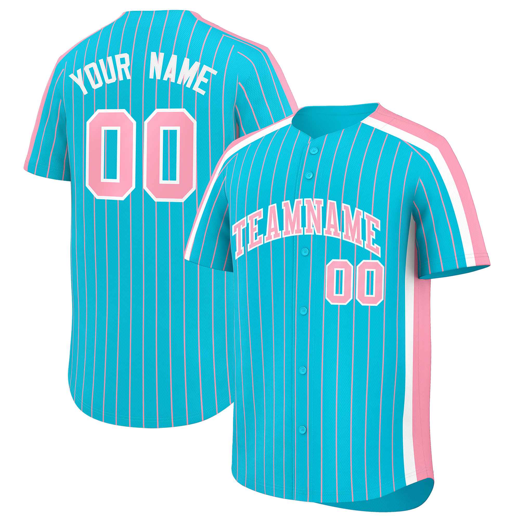 Custom Sky Blue Light Pink Pinstripe Personalized Side Two-tone Authentic Baseball Jersey