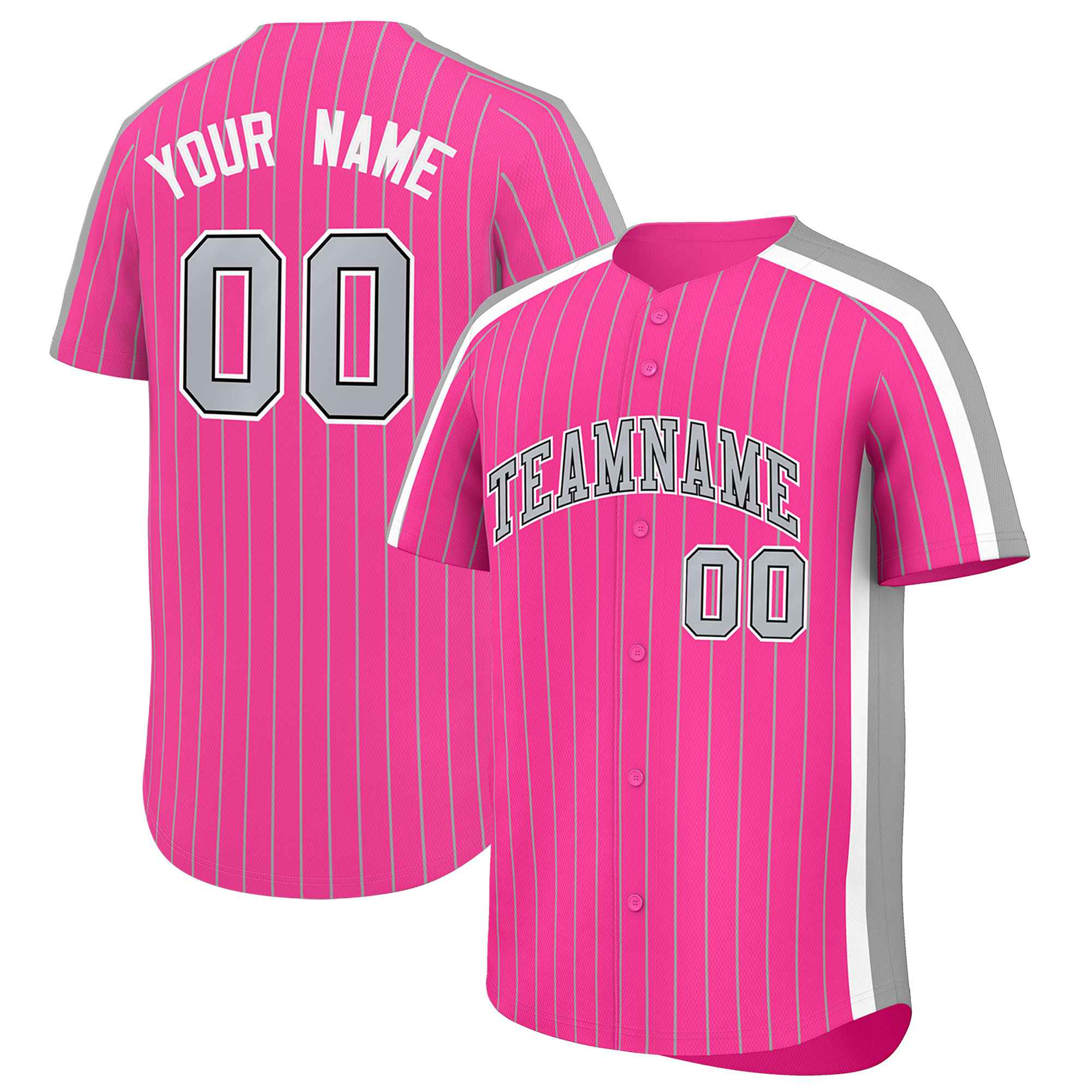 Custom Pink Gray Pinstripe Personalized Side Two-tone Authentic Baseball Jersey