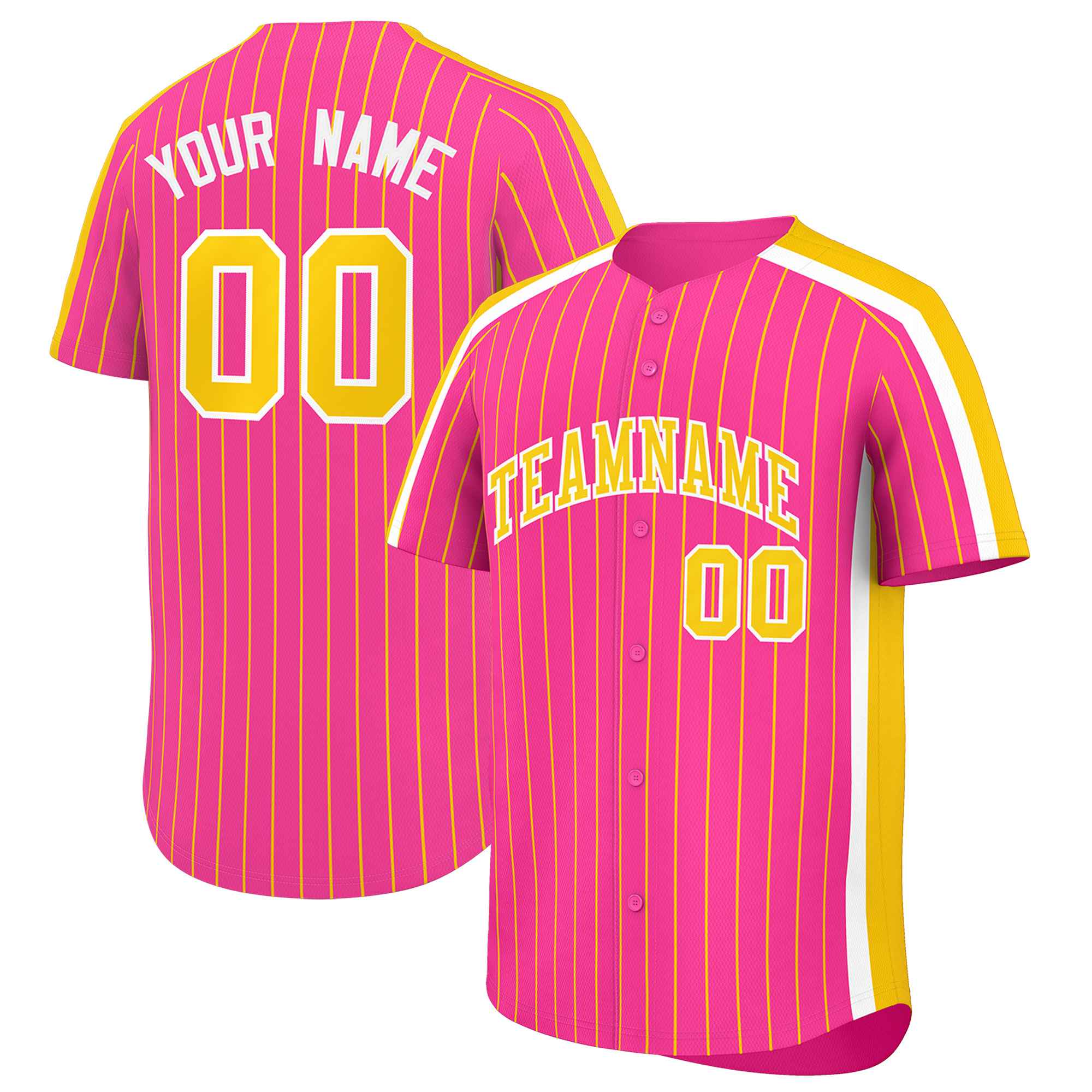 Custom Pink Gold Pinstripe Personalized Side Two-tone Authentic Baseball Jersey