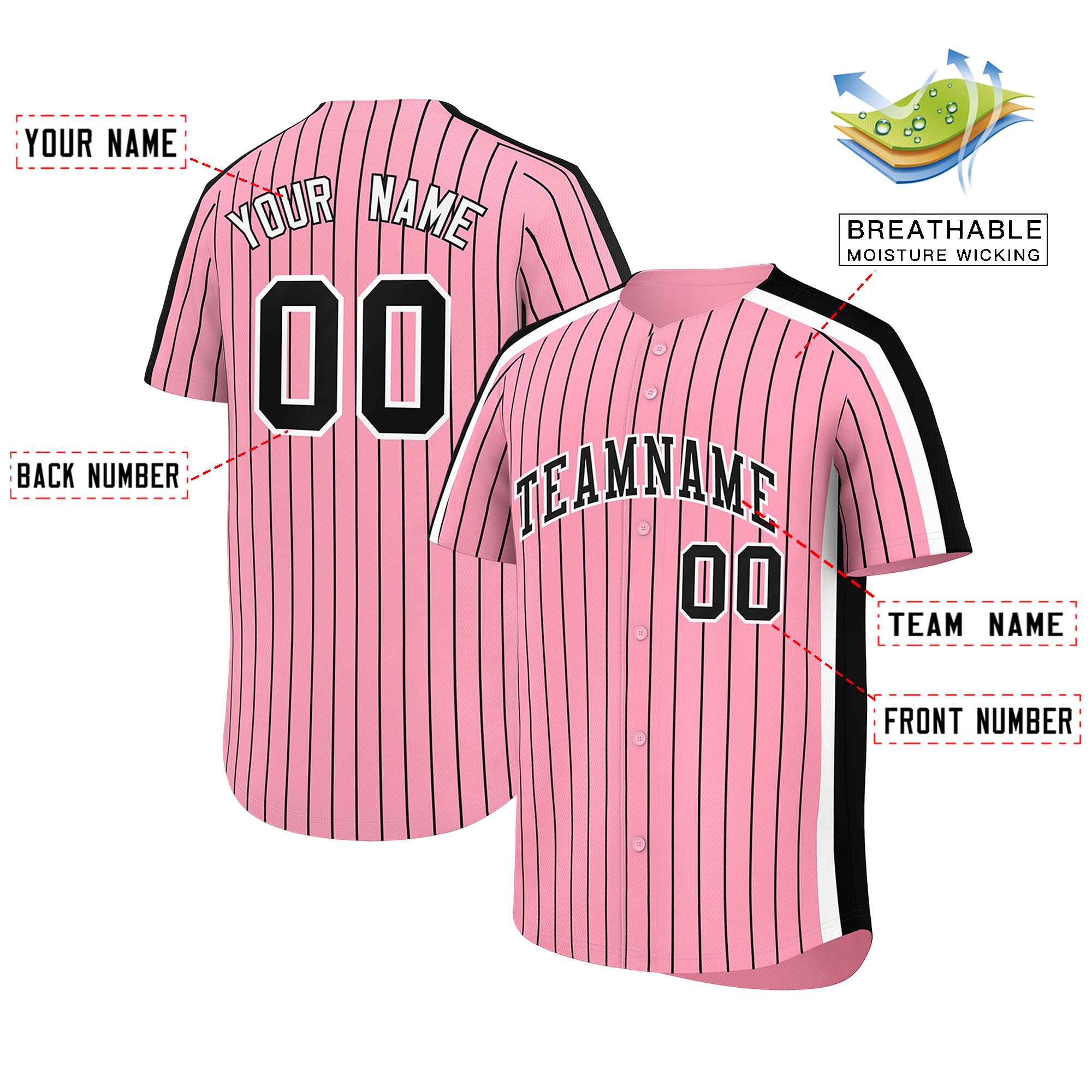 Custom Light Pink Black Pinstripe Personalized Side Two-tone Authentic Baseball Jersey