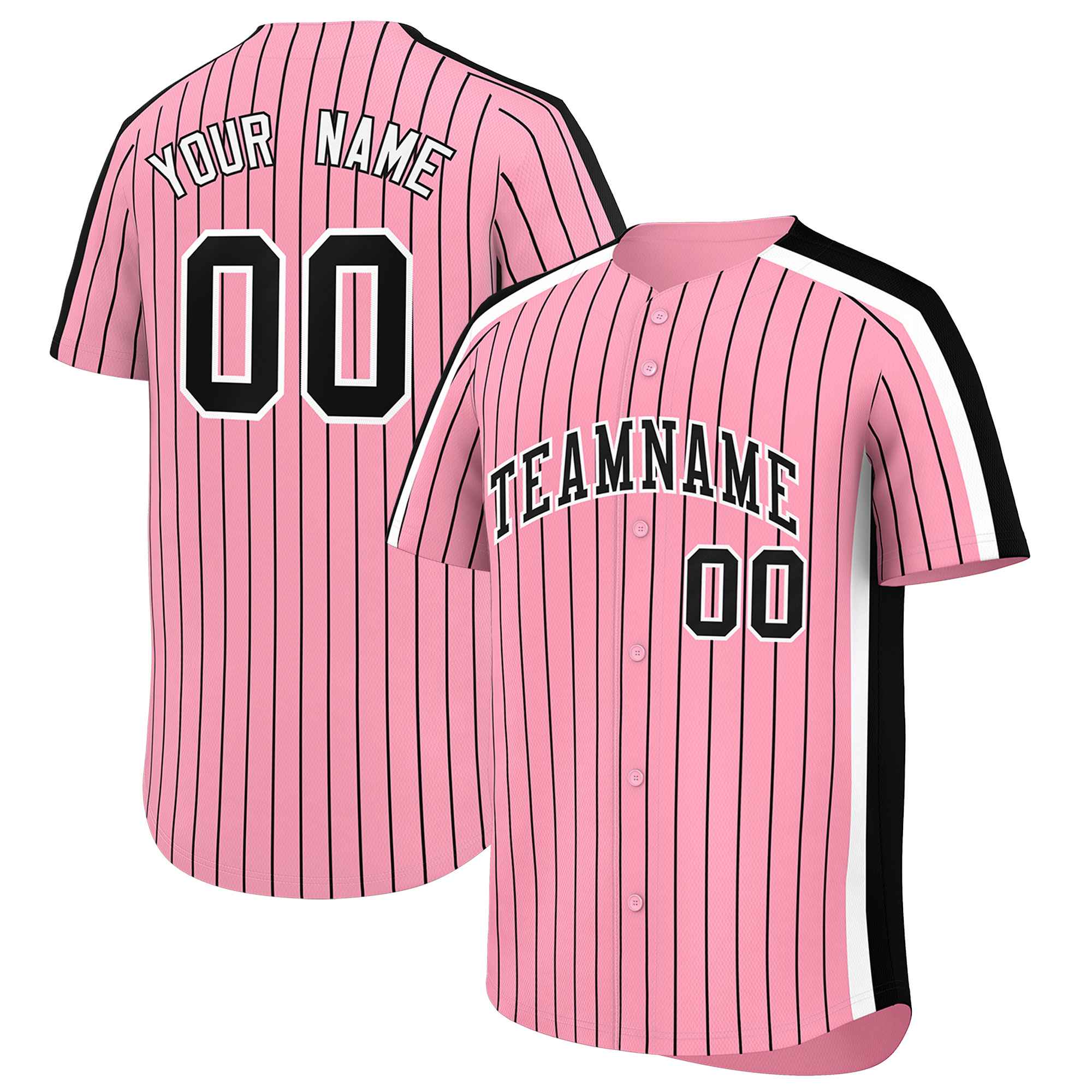 Custom Light Pink Black Pinstripe Personalized Side Two-tone Authentic Baseball Jersey