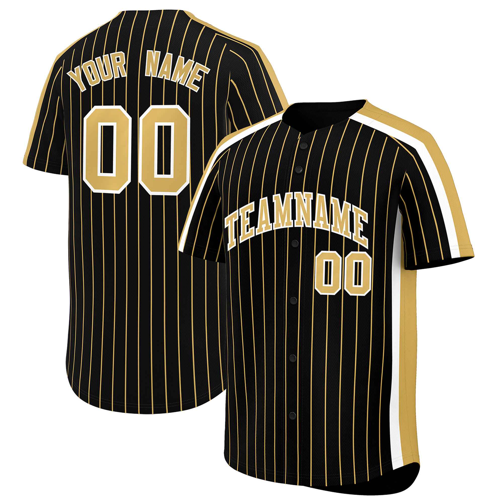 Custom Black Khaki Pinstripe Personalized Side Two-tone Authentic Baseball Jersey