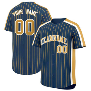 Custom Midnight Blue Old Gold Pinstripe Personalized Side Two-tone Authentic Baseball Jersey