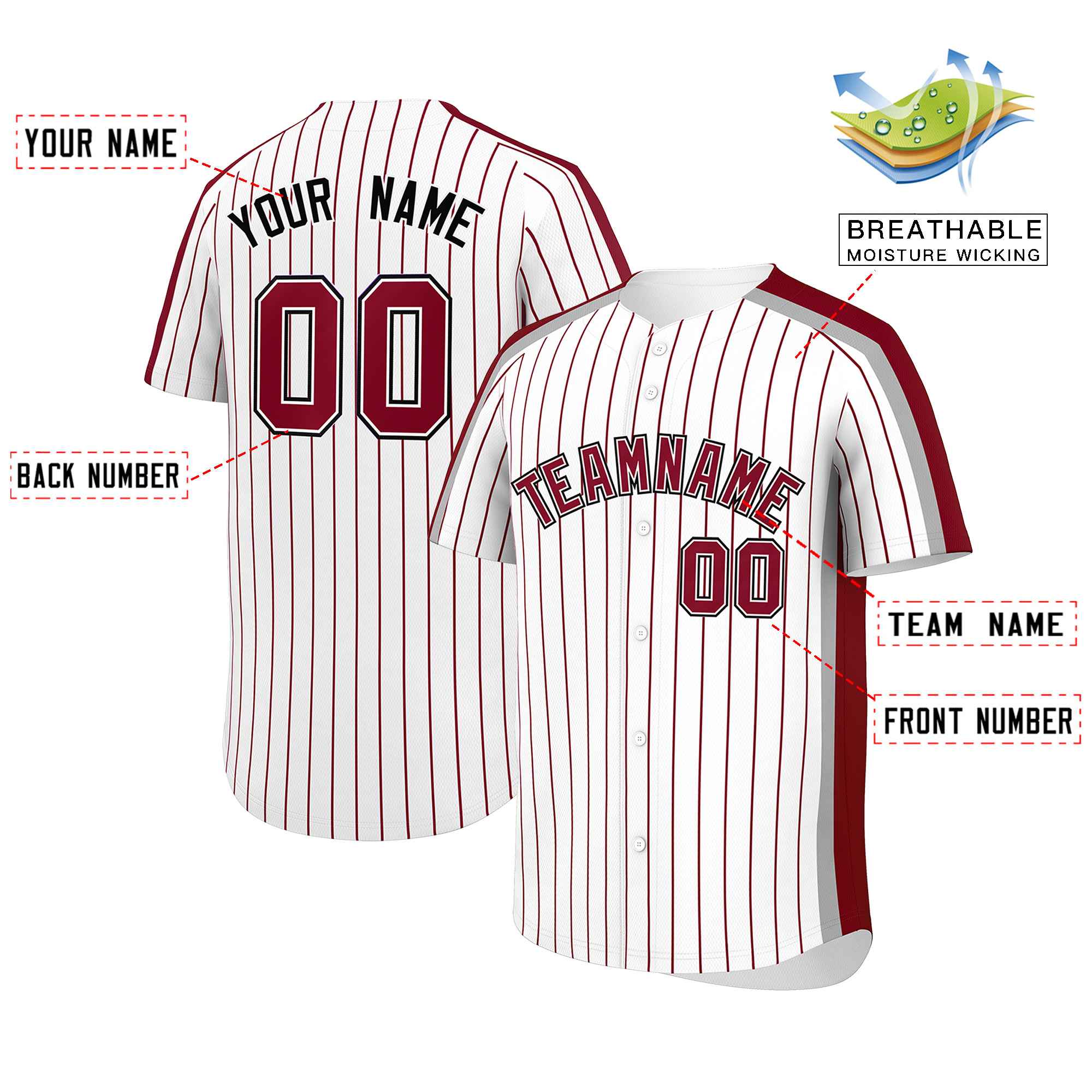 Custom White Crimson Pinstripe Personalized Side Two-tone Authentic Baseball Jersey