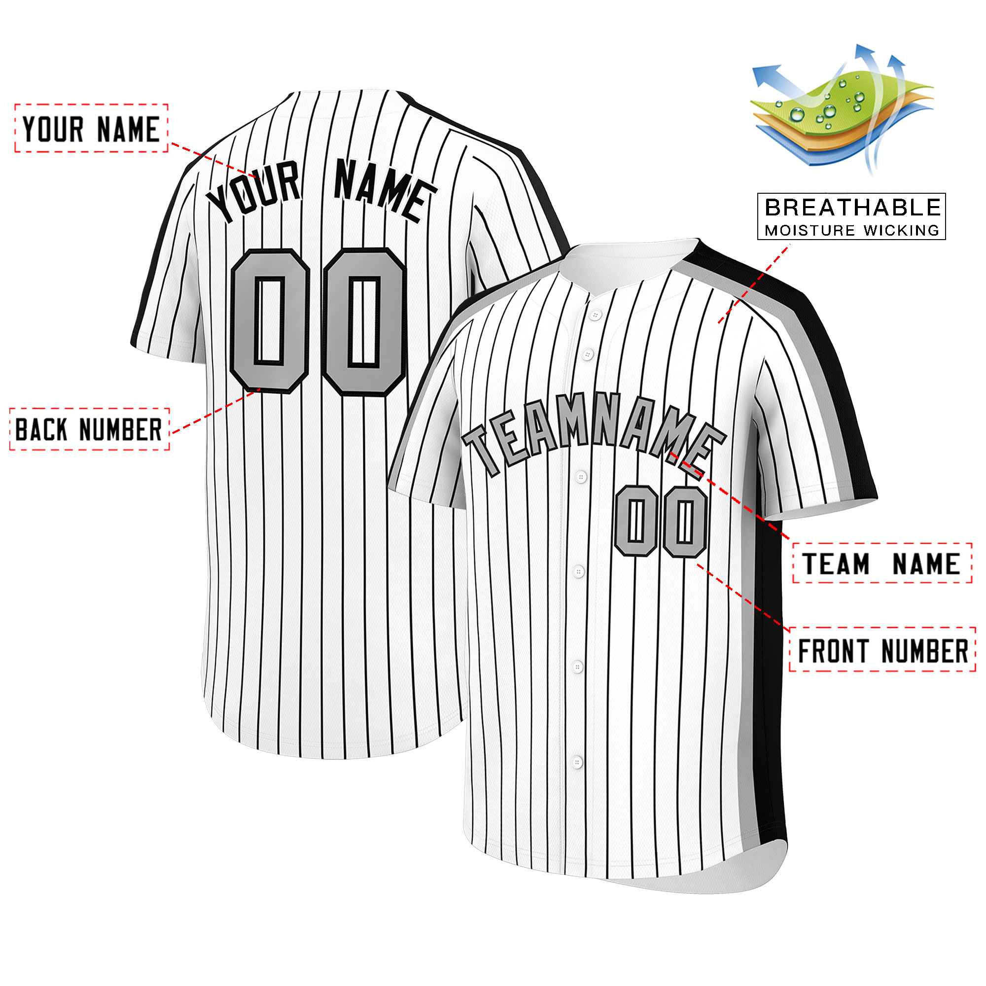 Custom White Black Pinstripe Personalized Side Two-tone Authentic Baseball Jersey