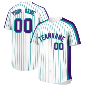 Custom White Sky Blue Pinstripe Personalized Side Two-tone Authentic Baseball Jersey