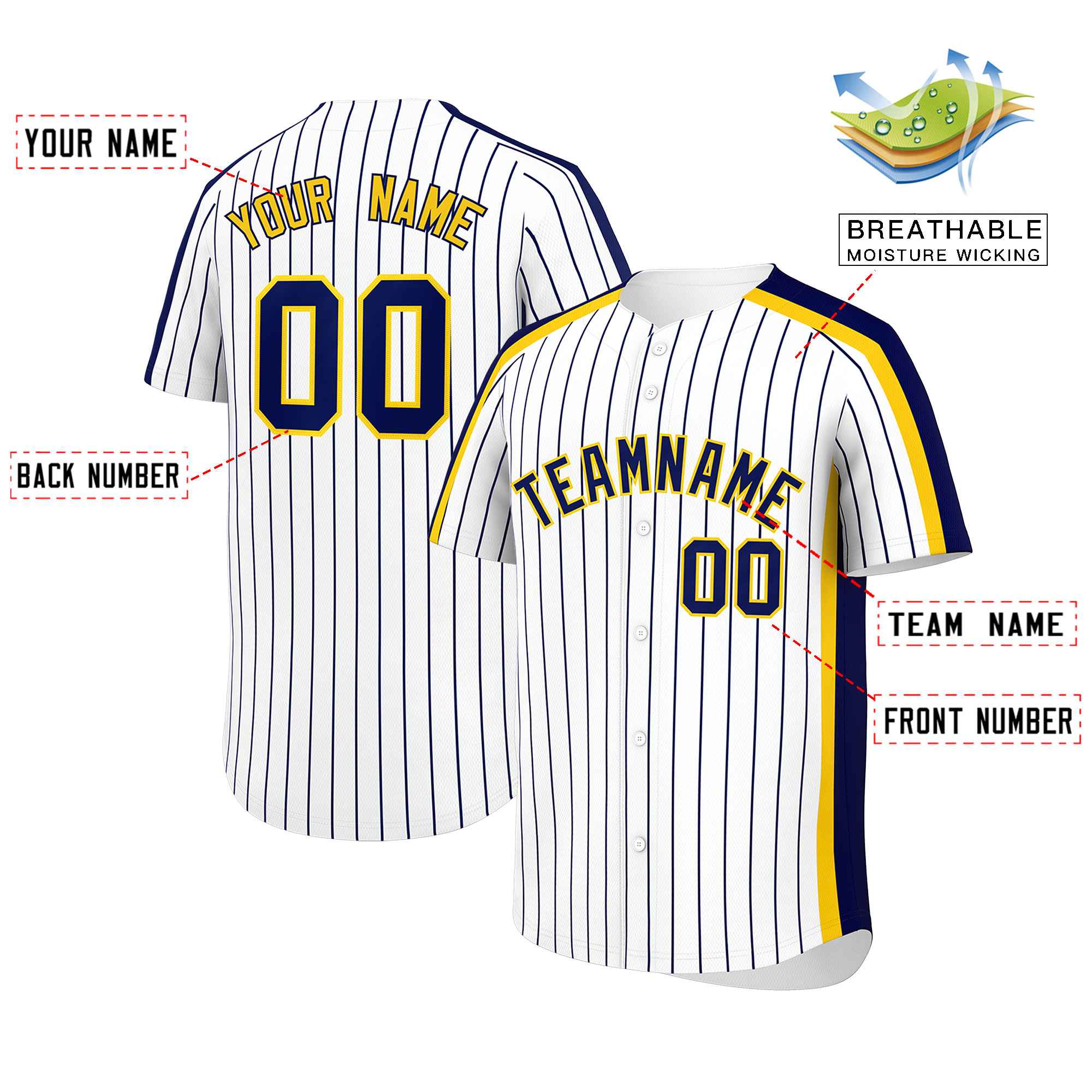 Custom White Navy Pinstripe Personalized Side Two-tone Authentic Baseball Jersey