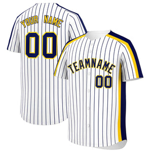 Custom White Navy Pinstripe Personalized Side Two-tone Authentic Baseball Jersey