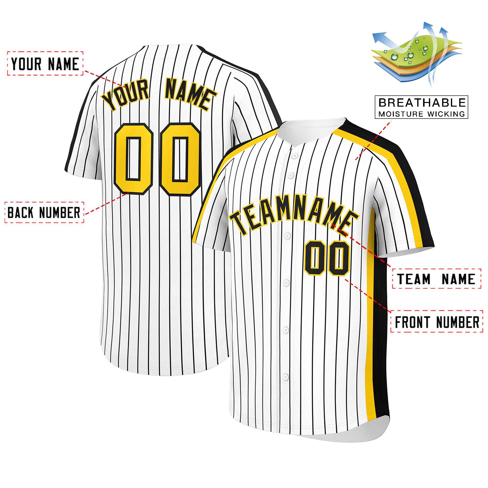 Custom White Black Pinstripe Personalized Side Two-tone Authentic Baseball Jersey